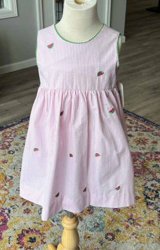 Pink Embroidered Watermelon Dress W/ Tie